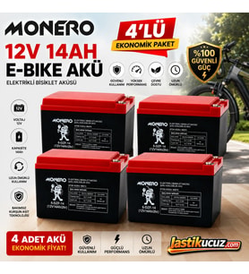 MONERO 12V-14 AMPER YATIK 4'LÜ PAKET E-BIKE AKÜ-YENİ TARİHLİ EBATLAR:150x101x99mm