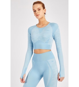 Maraton SlimFit Kadın Bisiklet Yaka  Mavi Crop Top