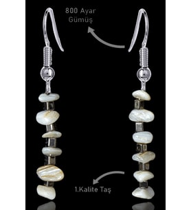 Sertifikalı Kırık Taşlı Model Sedef Taşı Küpe (Beyaz)