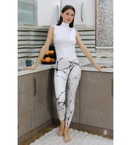 Akbeniz Kadın Micro Desenli Tayt Beyaz 5920