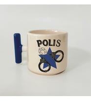 Kişiye Özel Polis Kelpçe Baskılı Mavi Kulplu T Kupa (Beyaz)