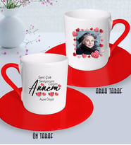 BK Gift Kişiye Özel Fotoğraflı Seni Çok Seviyorum Annem Tasarımlı Kırmızı Türk Kahvesi Fincanı-1 (Beyaz)