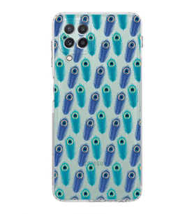 PrintiFy Samsung Galaxy A22 ile Uyumlu Nazar Boncuğu 4 Baskılı Kamera Korumalı Şeffaf Silikon Kılıf