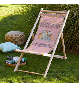 Adawall Pembe Leopar Tasarımlı Katlanabilir Şezlong