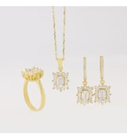 925 Ayar Gümüş Baget Beyaz Taşlı Gold Anturaj Set