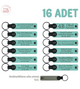 Sınıf Öğretmeninden Minik Öğrencilerine Mesajlı Karne Hediyesi Anahtarlık 16’lı Set, Turkuaz & Gri