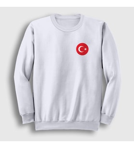 Presmono Unisex Beyaz Türk Bayrağı Ay Yıldız Yuvarlak Logolu Sweatshirt 444773tt (Beyaz)