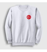 Presmono Unisex Beyaz Türk Bayrağı Ay Yıldız Yuvarlak Logolu Sweatshirt 444773tt (Beyaz)