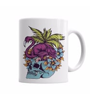 Caveira Tropical Flamingo Skull Kupa Bardak Porselen