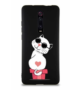 Xiaomi Mi 9T Pro Soft Premier Kapak Coolcat Tasarımlı Silikon Kılıf - Siyah (Şeffaf)