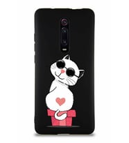 Xiaomi Mi 9T Pro Soft Premier Kapak Coolcat Tasarımlı Silikon Kılıf - Siyah (Şeffaf)