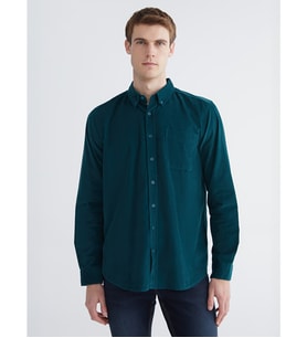 LCWAIKIKI Classic Petrol Regular Fit Uzun Kollu Kadife Erkek Gömlek