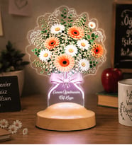 Beyaz Papatya Gerbera Çiçek Buketi LED Lamba - Papatya Aranjmanı Tasarımlı Anneye, Sevgiliye, Öğretmene ve Arkadaşa Anlamlı Hediye