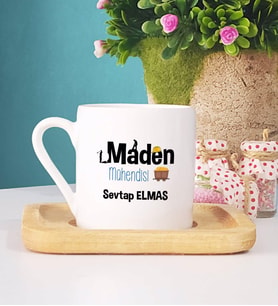 Maden Mühendisi Türk Kahvesi Fincanı Ahşap Altlıklı