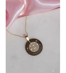 Minimalist Tasarım Disko Topu Disk Kolye 925K Gümüş (Gold)