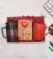 French Press & Kupa Bardak & Dekoratif Kalp Mum Hediye Seti