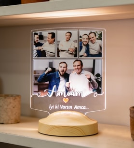 Amcaya Hediye Fotoğraflı LED Lamba – Amcam Yazılı Kişiye Özel Anlamlı Babalar Günü Hediyesi