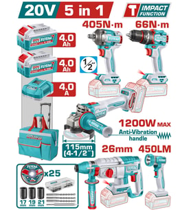 TOTAL AVANTAJ 5 Lİ SET - D.MATKAP, TAŞLAMA, KIRICI , SOMUN SÖKME, IŞIK TCKLI20595E