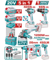 TOTAL AVANTAJ 5 Lİ SET - D.MATKAP, TAŞLAMA, KIRICI , SOMUN SÖKME, IŞIK TCKLI20595E