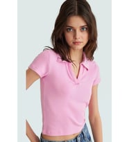 Viskoz Ribana Örme Bluz Crop Polo Yaka Fitted Rahat Kullanım Premium Kalite Modern Stil
