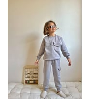 ERKEK ÇOCUK KARGO CEPLİ 3 İP EŞOFMAN TAKIMI (Gri)