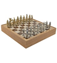 GiftHome Büyük Boy Metal OSMANLI-BİZANS Satranç Takımı Parlak ve Rustik Desenli Sandıklı MDF Tahtası(36X36 cm.)