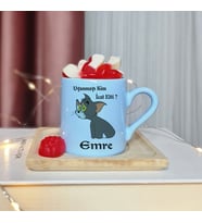 Tom ( Uyanmayı Kim İcat Etti ) Tasarımlı Kişiye Özel Mavi Türk Kahvesi Fincanı