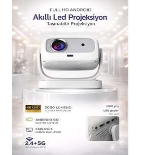 APR01 4K UHD Akıllı Taşınabilir LED Projeksiyon Cihazı Full HD 2.4+5G Wi-Fi Ev Sineması Projeksiyonu