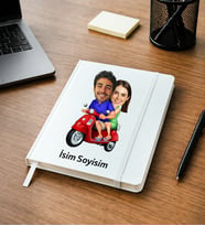 Kişiye Özel Sevgili Karikatürlü Defter Fotoğraflı Çift ve Scooter Tasarımlı İsimli Hediye Renk Siyah-Beyaz Sevgili Defteri