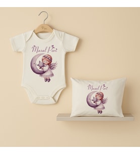 Pia Baby Premium %100 Pamuk İsme Özel Organik Baskılı Çıtçıtlı Bebek Body Ve Yastık Kılıfı 5081-19 (Ekru)