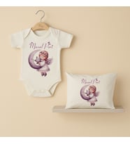 Pia Baby Premium %100 Pamuk İsme Özel Organik Baskılı Çıtçıtlı Bebek Body Ve Yastık Kılıfı 5081-19 (Ekru)