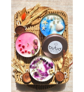 Bulud Design 3 Adet Aroma Terapi, Doğal Mercan Taşlı, Deniz, Lavanta ve Gül Detaylı Dekoratif Kokulu Soya Mumu