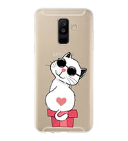 Samsung Galaxy A6 Plus (2018) Uyumlu Kapak Cool Cat Tasarımlı Şeffaf Silikon Kılıf