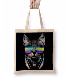 Havalı DJ Cool Kedi Bez Çanta Uzun Saplı