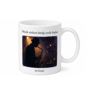 Caz Dinleyicisi Saksafon Sesi Melankolik Gece Loş Işık Kupa Bardak Hediye