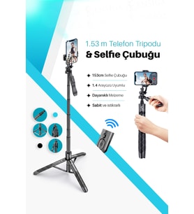 153 CM Kablosuz Selfie Tripod Standı Katlanabilir Monopod Aksiyon Kameraları Akıllı Telefonlar