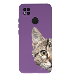 Xiaomi Redmi 10a Uyumlu Lansman Kılıf Catface Tasarımlı İçi Kadife Kapak-Mor (Şeffaf)