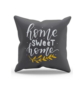 Moud's Çift Tarafı Baskılı Gri Sweet Home Yazı Desenli Süet Kırlent Kılıfı - PL1103