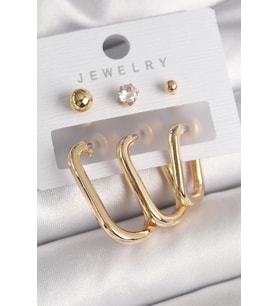 Pirinç Gold Renk Halka Model Zirkon Taş Topçuk Detay Kadın Küpe Seti - TJ-BKP10314