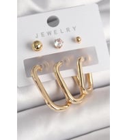 Pirinç Gold Renk Halka Model Zirkon Taş Topçuk Detay Kadın Küpe Seti - TJ-BKP10314