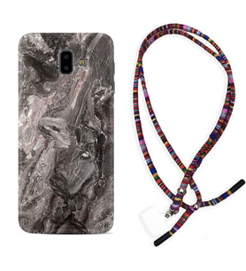 Samsung J6 Plus J7 Prime J7 Pro M20 Kılıf Boyun Asklı Rasta Silikon Gri Mermer 1376