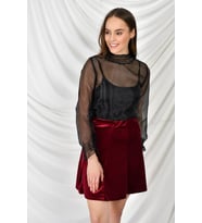 9474746 Kadife Parçalı Lastikli Kısa Etek BORDO