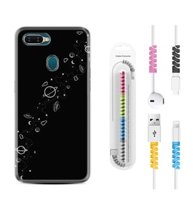 Oppo A5S A15 A16 A54 A55 A73 A74 Kılıf Kablo Koruma Spiral Silikon Planet 1620