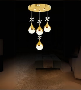 Lidya 4'lü Sarkıt Avize  Led Avize Kelebek Taşlı (Gold)