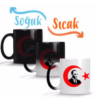 Mustafa Kemal Atatürk Türk Bayrağı Sihirli Kupa Bardak Porselen