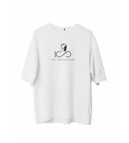 Unisex Bisiklet Yaka Baskılı Oversize T-Shirt - Beyaz