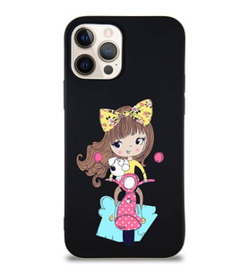 Apple iPhone 12 Pro Soft Premier Kapak Vespagirl Tasarımlı Silikon Kılıf - Siyah (Şeffaf)