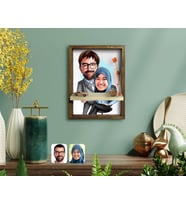 BK Gift Kişiye Özel Sevgililer Karikatürlü Doğal Masif Ahşap Çerçeveli Tablo Duvar Rafı-59