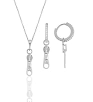 Gümüş rodyumlu zirkon taşlı fermuar kolye ve küpe ikili set SGTL11878RODAJ