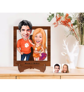 BK Gift Kişiye Özel Sevgililer Karikatürlü Ahşap Standlı 3D Biblo-54 (Beyaz)